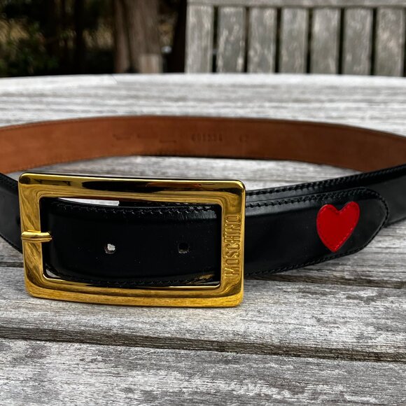 ❤️Moschino Black Leather Belt with Red Heart main image 11